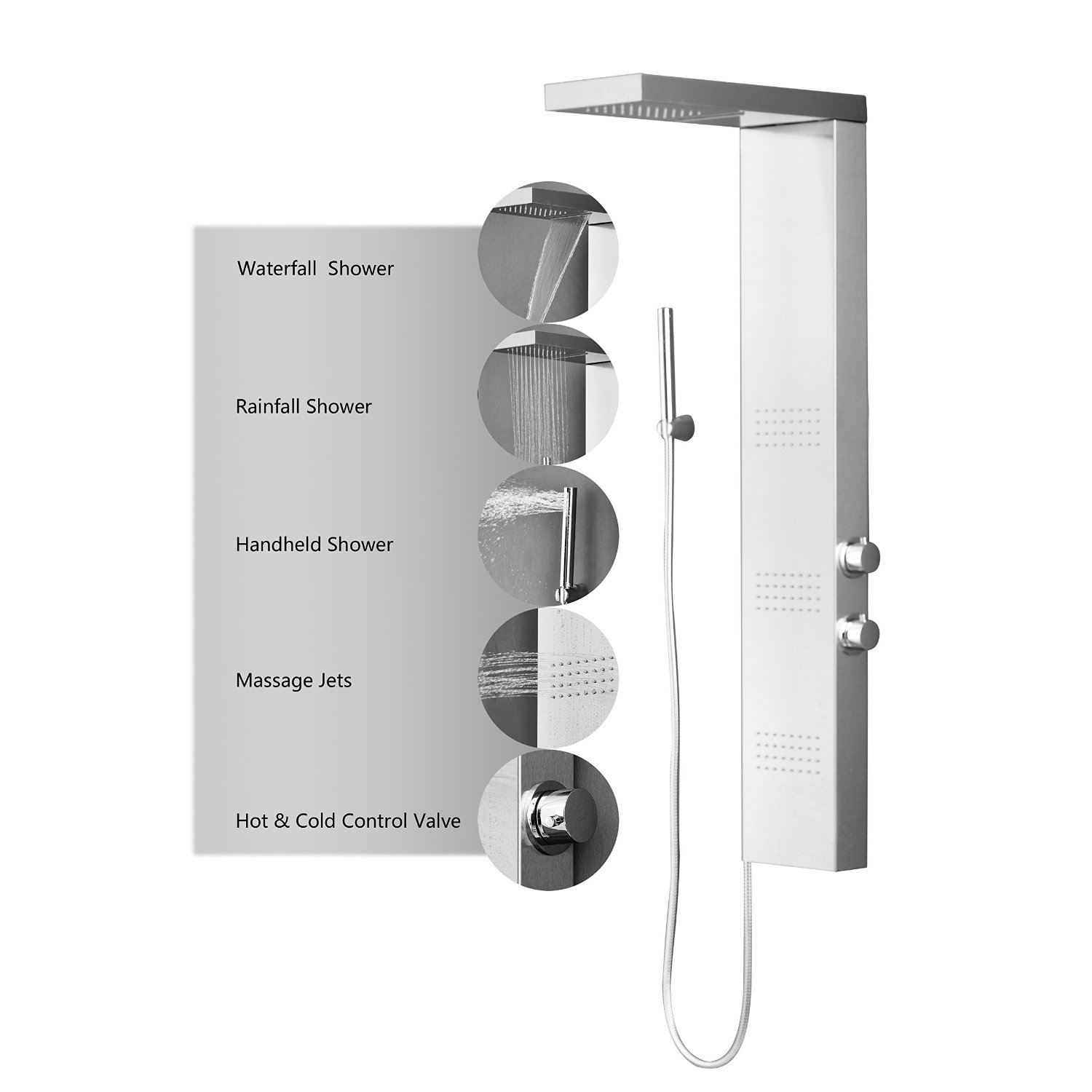 Alberni Stainless Steel Shower Panel with Massage Jets & Hand Shower